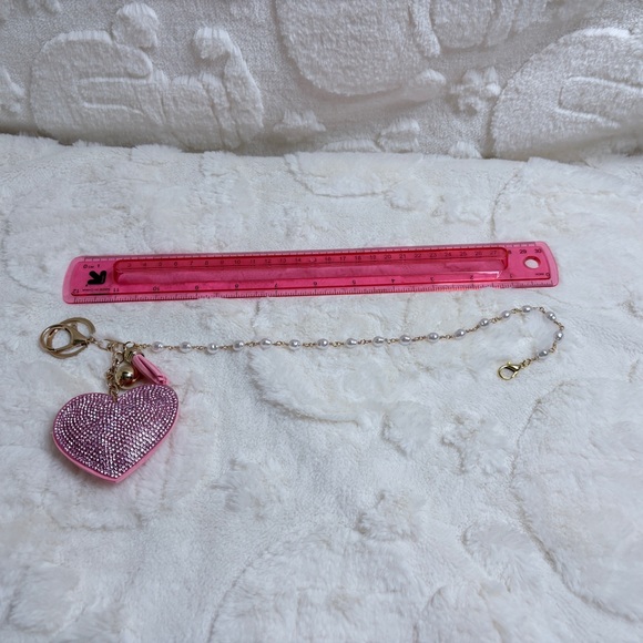 Pink Heart Pearl Chain Bag Charm - Picture 2 of 5